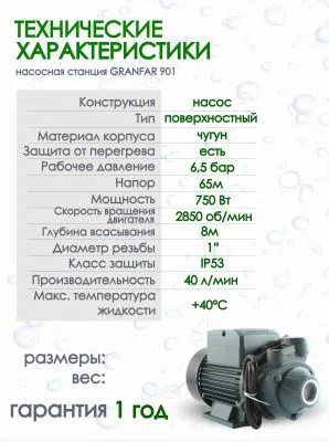 Вихревой насос Grandfar QB 80 насос от магазина счетчики-юг
