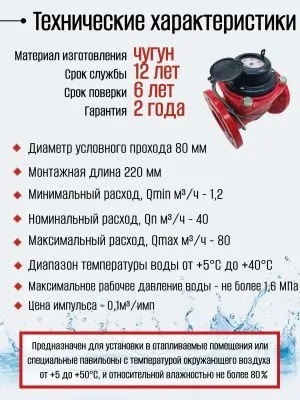 Счетчик воды ЭКОМЕРА-80И Универсальный Фланцевый Импульсный