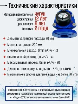 Счетчик воды ЭКОМЕРА-80 Холодный Фланцевый